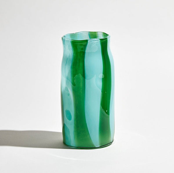 Find Candy Stripe Cylinder Vase Sky/Emerald - Ben David at Bungalow Trading Co.