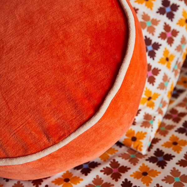 Find Castilo Round Velvet Cushion Aperol - Sage & Clare at Bungalow Trading Co.
