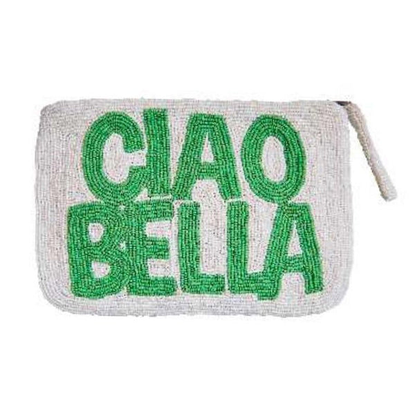 Find Ciao Bella White/Green Beaded Clutch - The Jacksons at Bungalow Trading Co.
