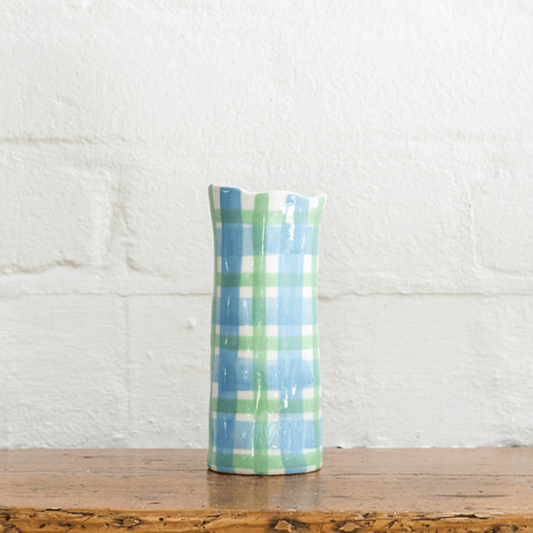 Find Cornflower and Mint Gingham Vase Small - Noss at Bungalow Trading Co.