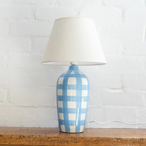 Find Cornflower Blue Gingham Lamp - Noss at Bungalow Trading Co.