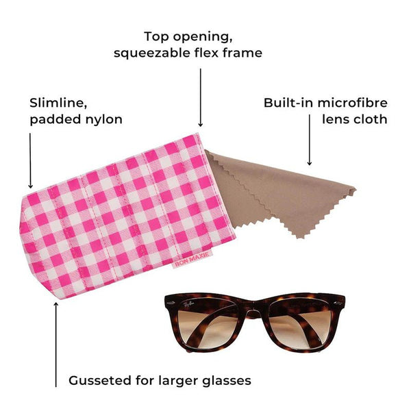 Find Easy-Squeezy Glasses Case Pink Gingham - Bon Maxie at Bungalow Trading Co.