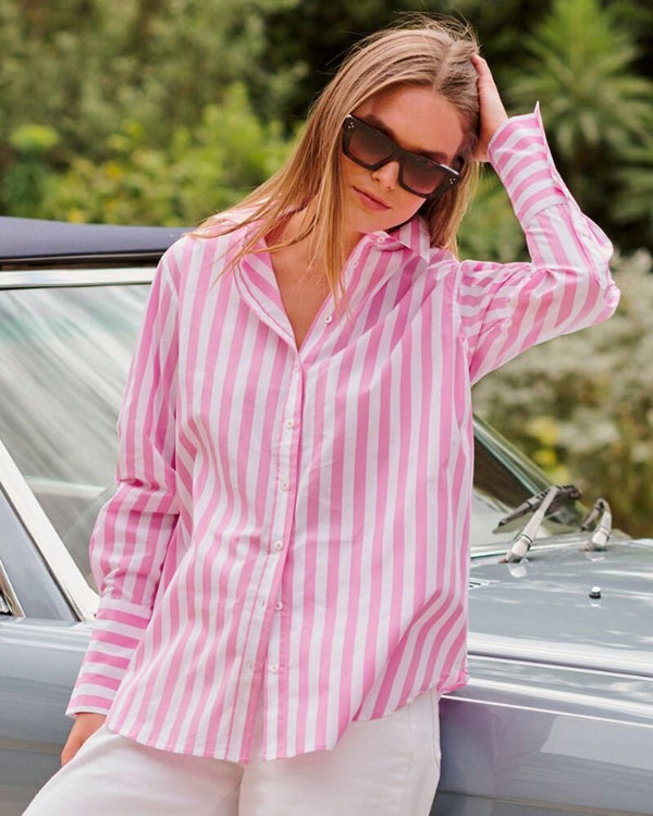 Find Elodie Girlfriend Shirt Pink Wide Stripe - Shirty at Bungalow Trading Co.