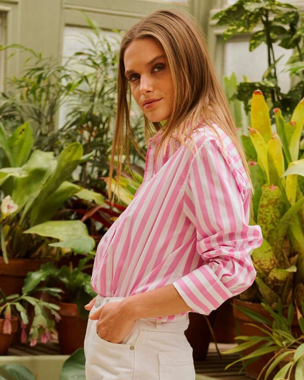 Find Elodie Girlfriend Shirt Pink Wide Stripe - Shirty at Bungalow Trading Co.