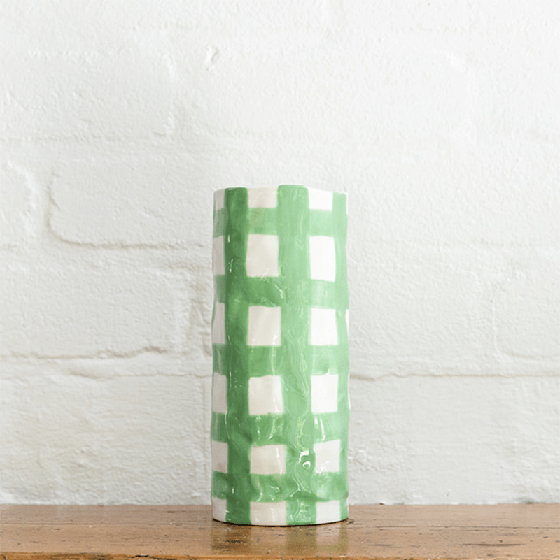 Find Green Gingham Vase Medium - Noss at Bungalow Trading Co.