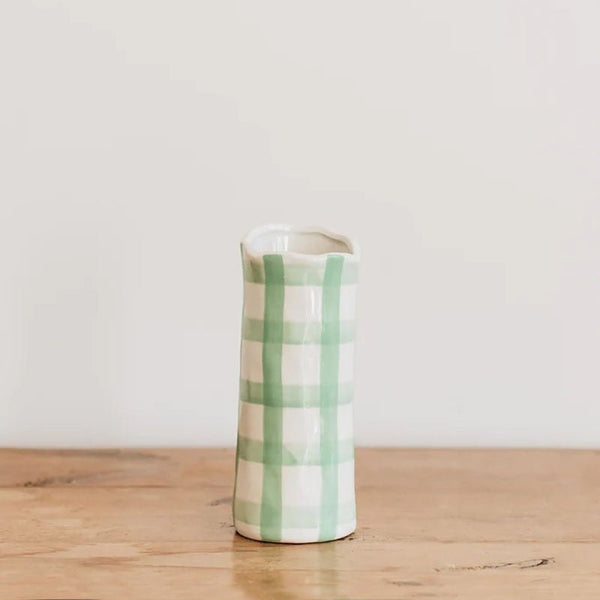 Find Green Gingham Vase Small - Noss at Bungalow Trading Co.