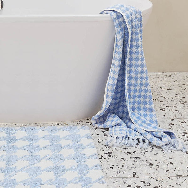 Find Houndstooth Blue Bath Mat - Kip & Co at Bungalow Trading Co.