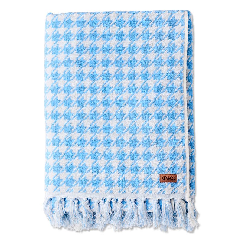 Find Houndstooth Blue Terry Bath Towel - Kip & Co at Bungalow Trading Co.
