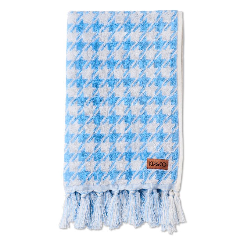 Find Houndstooth Blue Terry Hand Towel - Kip & Co at Bungalow Trading Co.