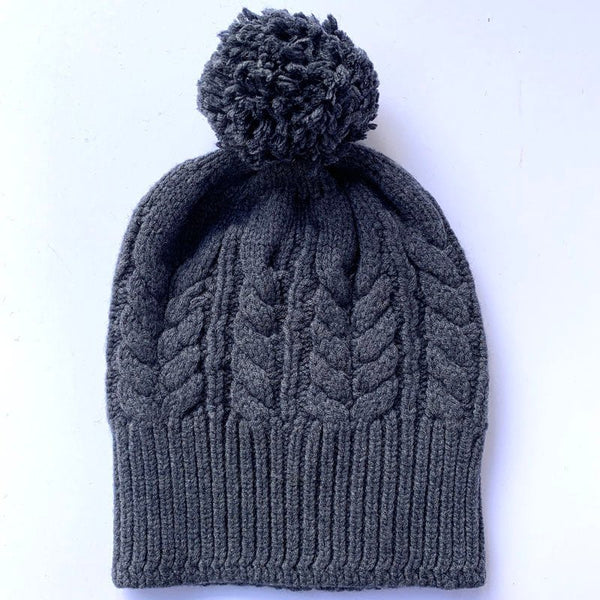 Find I'm In Cable Knit Beanie Wool Pom Pom Pressed Metal - Love Kate at Bungalow Trading Co.