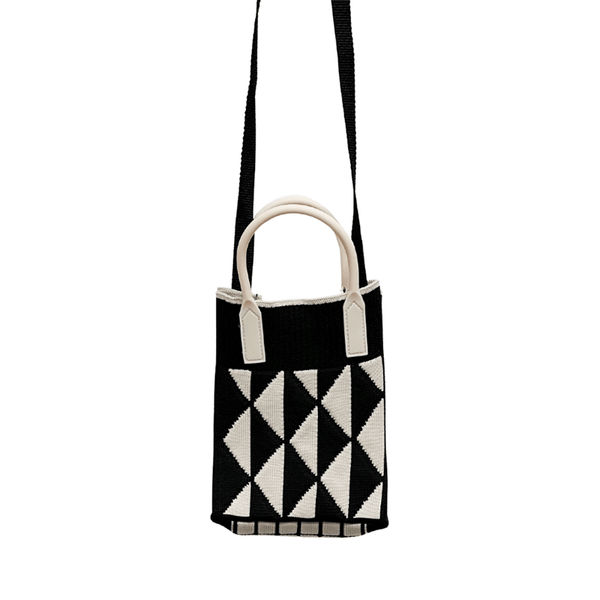 Find Mini Knit Phone Crossbody Black White Diamond - Bungalow Trading Co. at Bungalow Trading Co.