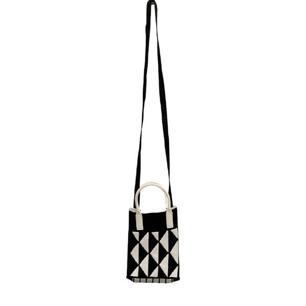 Find Mini Knit Phone Crossbody Black White Diamond - Bungalow Trading Co. at Bungalow Trading Co.
