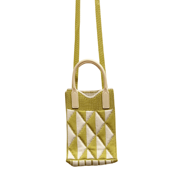 Find Mini Knit Phone Crossbody Chartreuse White Diamond - Bungalow Trading Co. at Bungalow Trading Co.