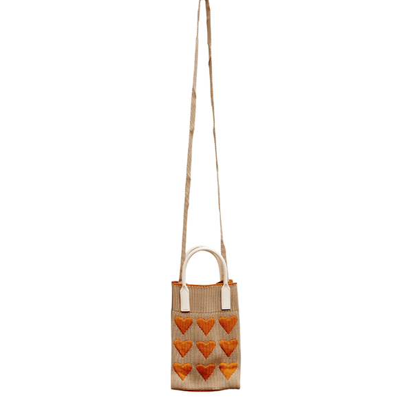 Find Mini Knit Phone Crossbody Tan Terracotta Hearts - Bungalow Trading Co. at Bungalow Trading Co.
