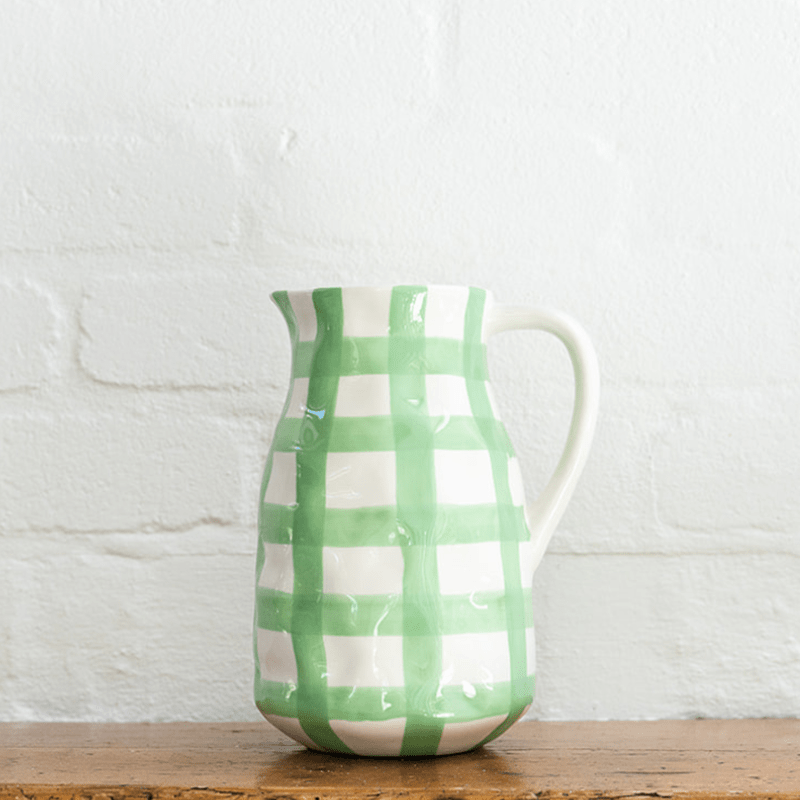 Find Mint Green Gingham Jug Large - Noss at Bungalow Trading Co.