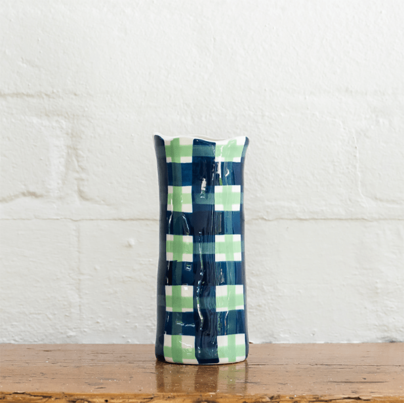 Find Navy and Green Gingham Vase Small - Noss at Bungalow Trading Co.