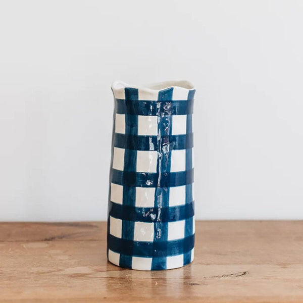 Find Navy Gingham Vase Large - Noss at Bungalow Trading Co.