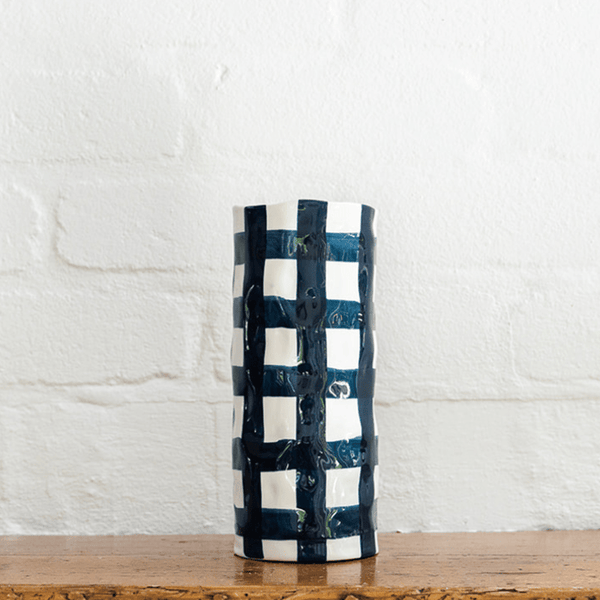 Find Navy Gingham Vase Medium - Noss at Bungalow Trading Co.