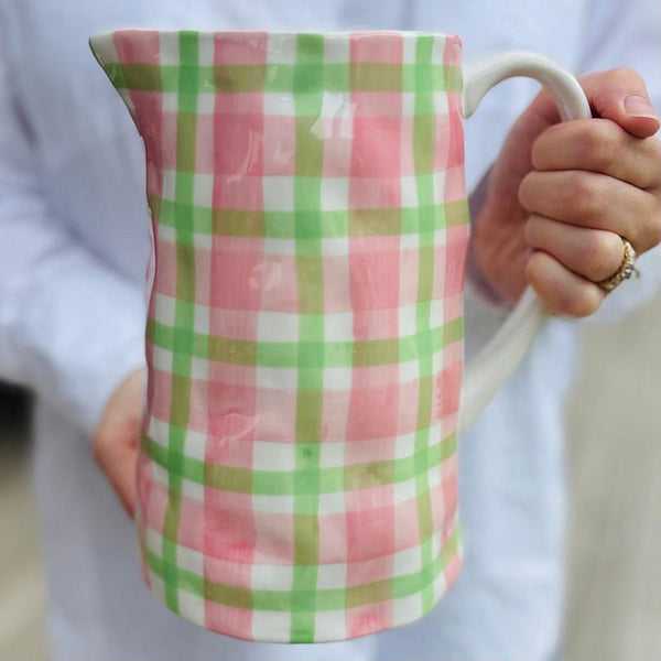 Find Pink and Green Gingham Jug Medium - Noss at Bungalow Trading Co.