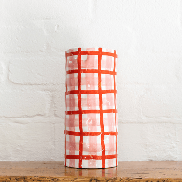Find Pink and Red Gingham Vase Large - Noss at Bungalow Trading Co.