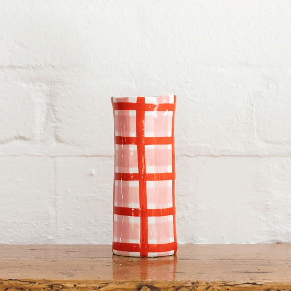 Find Pink and Red Gingham Vase Small - Noss at Bungalow Trading Co.