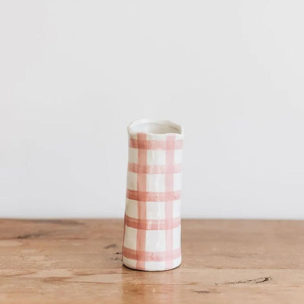 Find Pink Gingham Vase Small - Noss at Bungalow Trading Co.