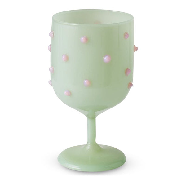 Find Pistachio Polkadot Wine Glass Set of 2 - Kip & Co at Bungalow Trading Co.