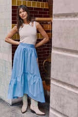 Find Powlett Skirt Blue/Camel - Barry Made at Bungalow Trading Co.