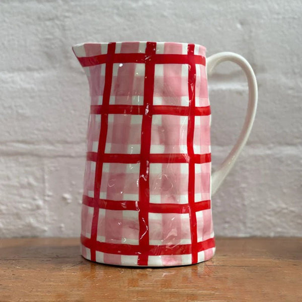 Find Red and Pink Gingham Jug Medium - Noss at Bungalow Trading Co.