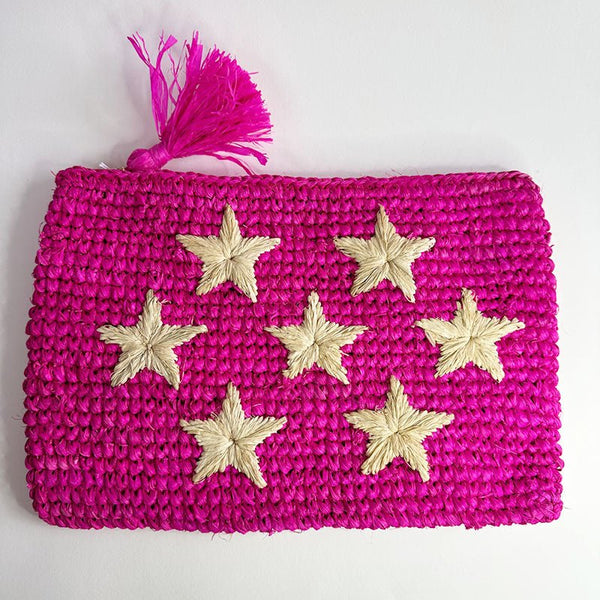 Find Star Raffia Clutch Hot Pink - Moose and Meg at Bungalow Trading Co.