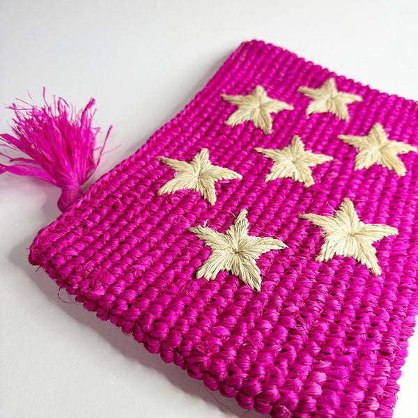 Find Star Raffia Clutch Hot Pink - Moose and Meg at Bungalow Trading Co.