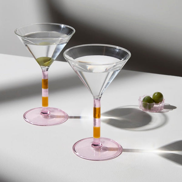 Find Stripe Martini Glasses Pink + Amber - Fazeek at Bungalow Trading Co.