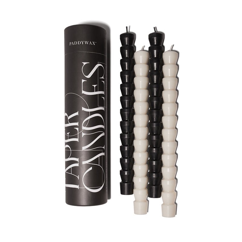 Find Taper Candle Black + White Set of 4 - Paddywax at Bungalow Trading Co.
