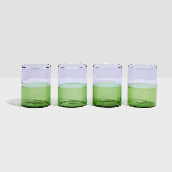 Find Two Tone Glasses Set of 4 Lilac + Green - Fazeek at Bungalow Trading Co.