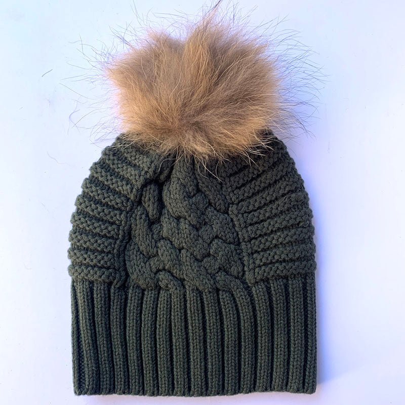 Find Up For Anything Beanie Fur Pom Pom Martini Olive - Love Kate at Bungalow Trading Co.